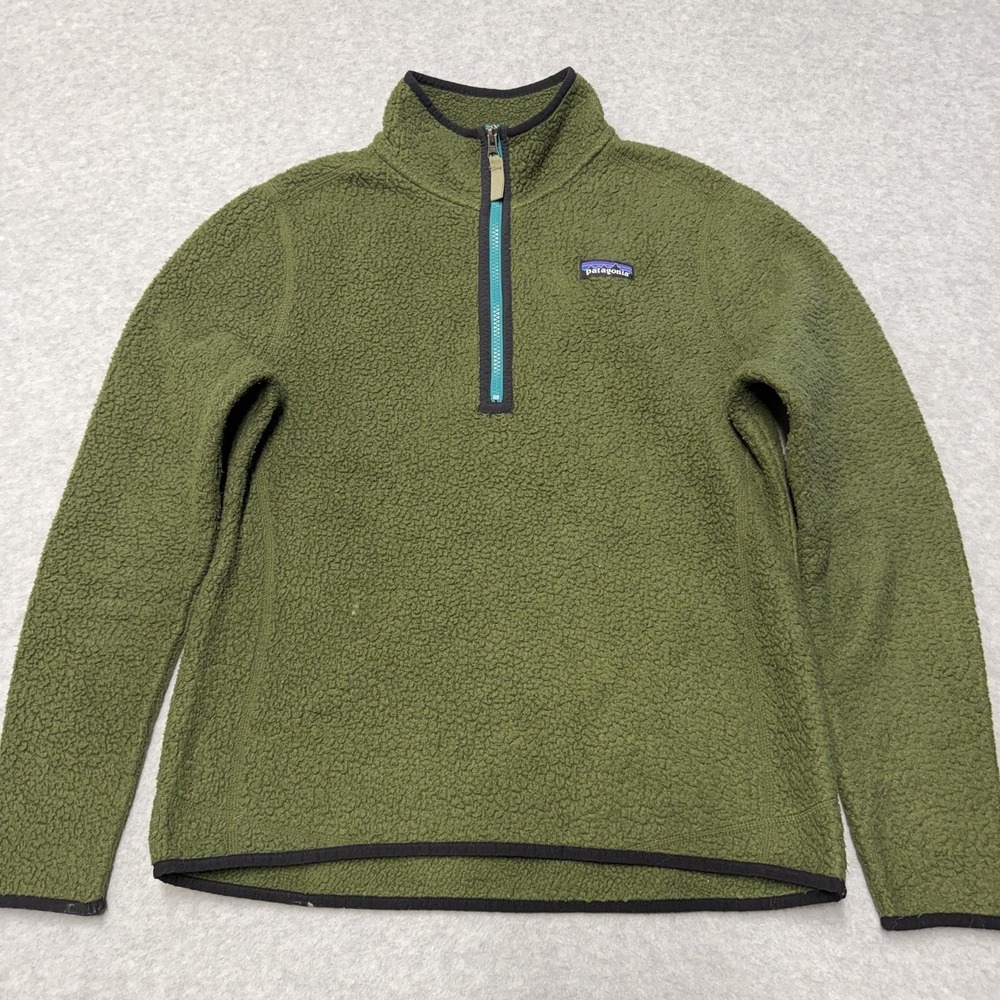 Patagonia Jacket Womens Medium Green Retro Fleece 1/4 Zip Pullover Hiking